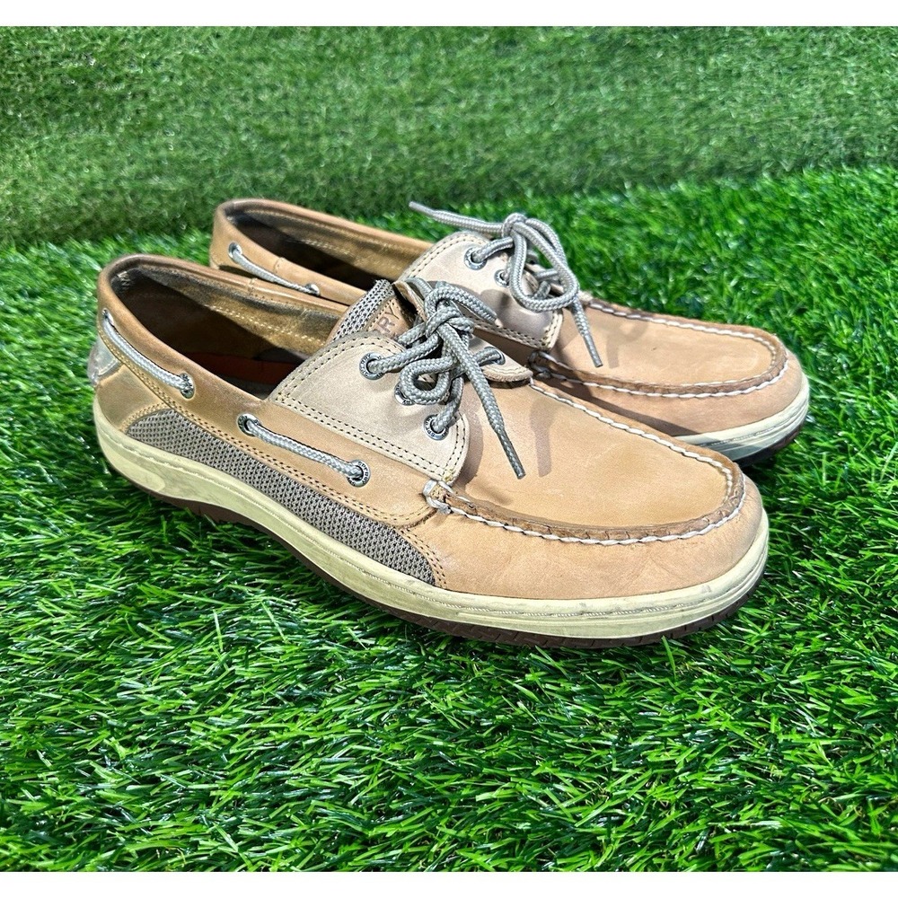 Sperry Top-Sider Mens Leather Boat Shoes Tan Gray Lace Up 10.5 M 0799023